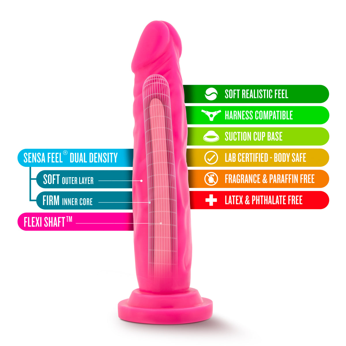 Neo Dual Density Cock 7.5in Neon Pink