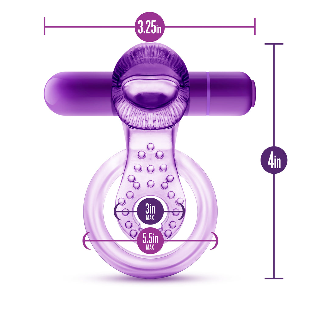 Play With Me Lick It Vibrating Double Strap Cock Ring Purple